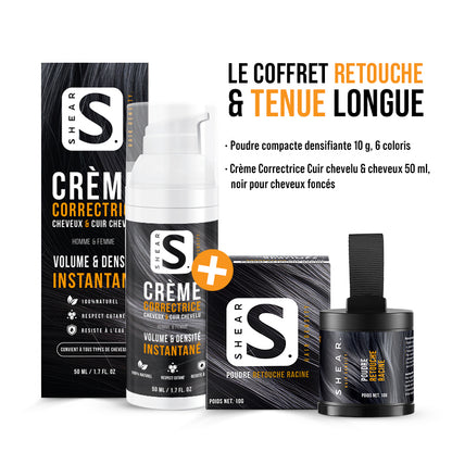 Coffret Retouche & Tenue Longue SHEAR® avec crème correctrice 50ml et poudre retouche racine 10g – densité capillaire instantanée et durable
