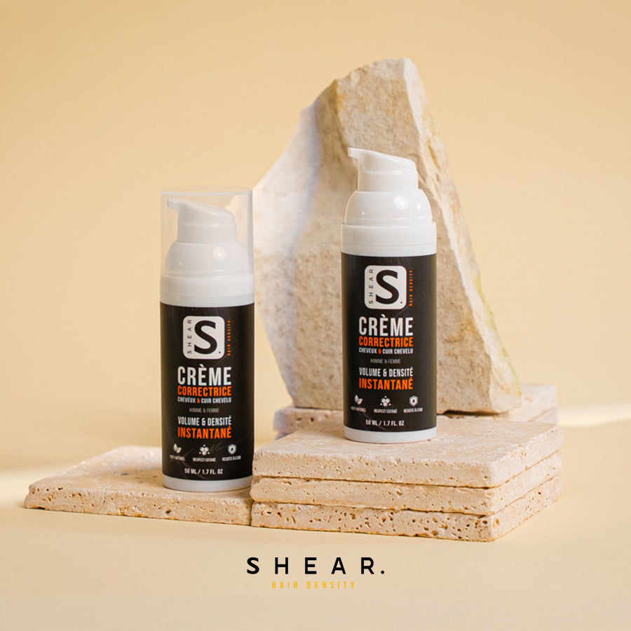 Crème Correctrice SHEAR® 50ml – volume et densité instantanés pour cheveux clairsemés, formule naturelle résistante à l’eau