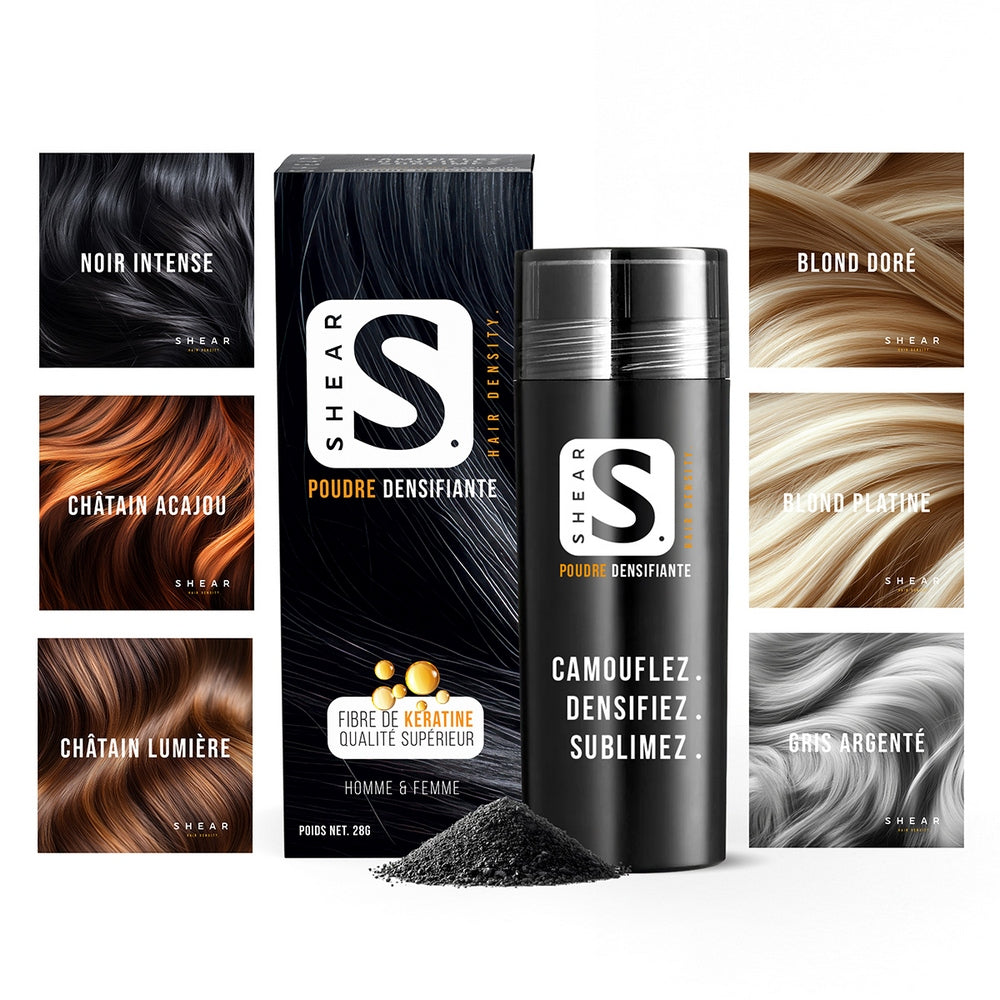 Poudre Densifiante Capillaire SHEAR® 28g – disponible en 6 teintes naturelles pour un résultat sur mesure