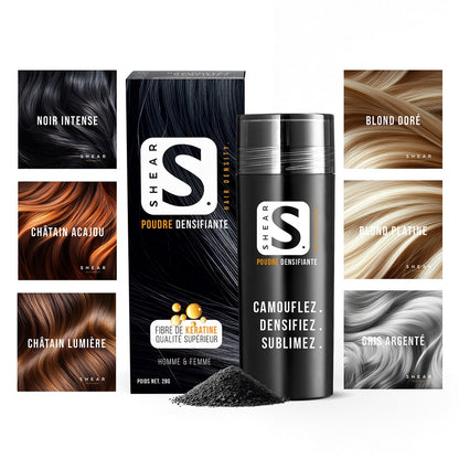 Poudre Densifiante Capillaire SHEAR® 28g – disponible en 6 teintes naturelles pour un résultat sur mesure