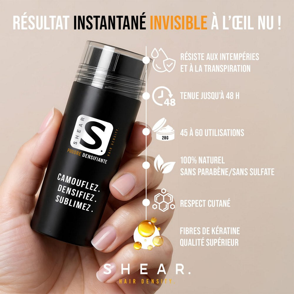 Poudre densifiante capillaire SHEAR 28g - résultat instantané invisible, fibres de kératine naturelles avec tenue 48h