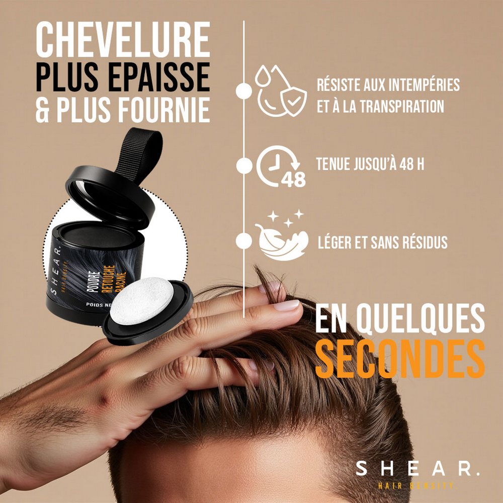 Poudre retouche racine capillaire SHEAR 10g - chevelure plus épaisse et plus fournie, tenue 48h et résistance à la transpiration